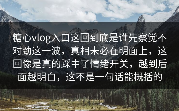 糖心vlog入口这回到底是谁先察觉不对劲这一波，真相未必在明面上，这回像是真的踩中了情绪开关，越到后面越明白，这不是一句话能概括的