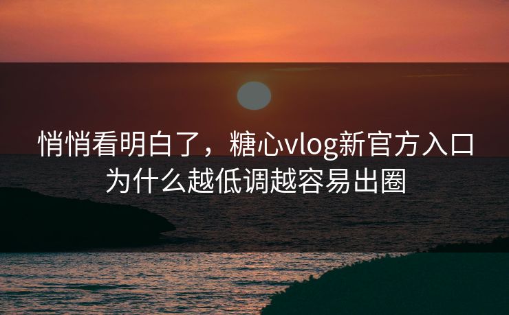悄悄看明白了，糖心vlog新官方入口为什么越低调越容易出圈