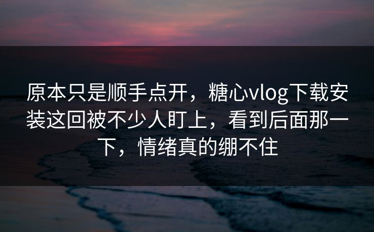 原本只是顺手点开，糖心vlog下载安装这回被不少人盯上，看到后面那一下，情绪真的绷不住