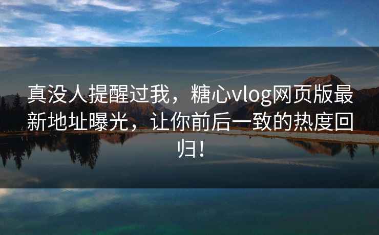 真没人提醒过我，糖心vlog网页版最新地址曝光，让你前后一致的热度回归！